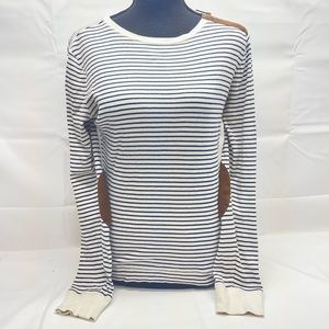 Women’s Lauren Ralph Lauren Long Sleeve Suede Patch Striped Shirt Size XL